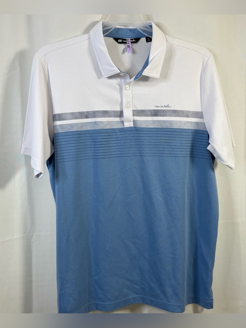 TravisMathew Mens XL Colorblock Polo Golf Shirt White Blue SL Performance